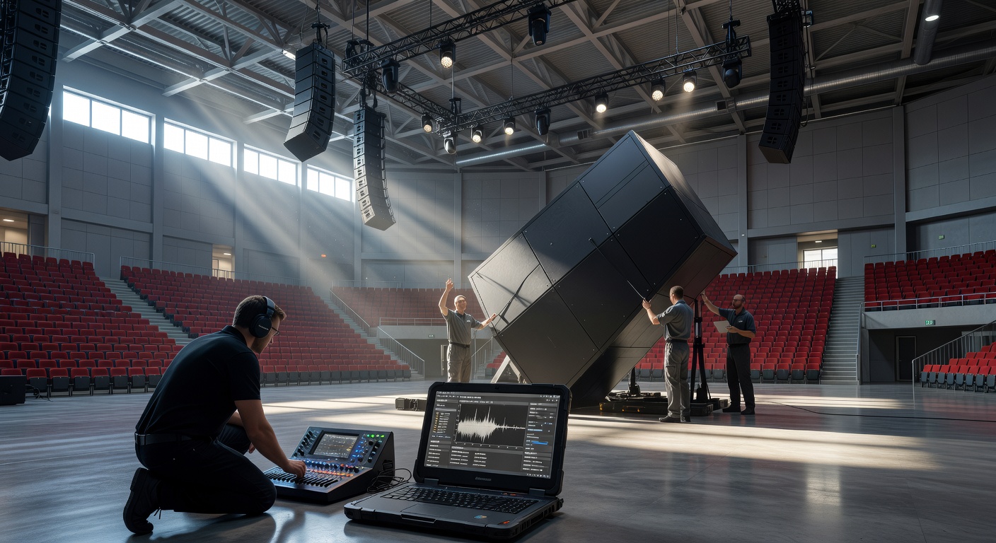 Sound wave patterns illustrating how acoustics influence prop positioning in arena environments