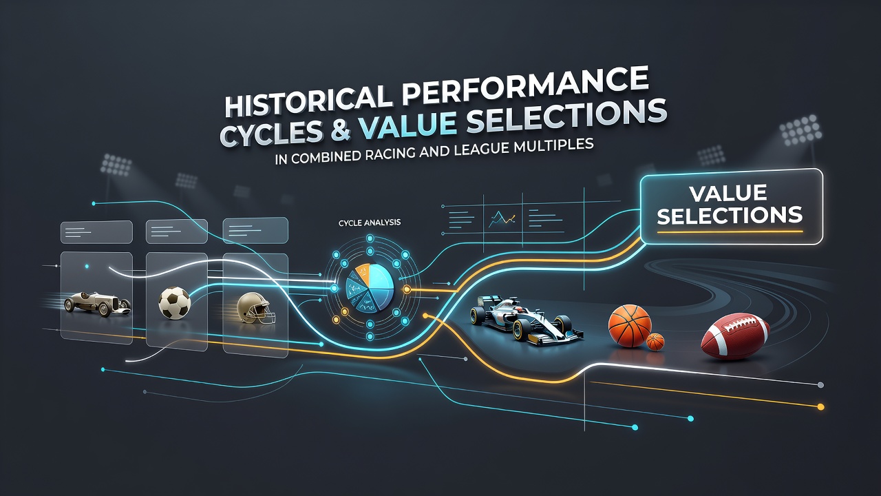 Data visualisation of combined accumulator returns plotted against historical cycle alignment scores for racing and league events