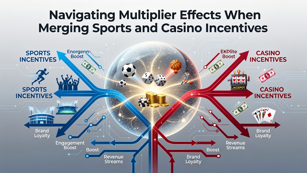 Visual representation of sports betting interfaces merging with casino reward systems showing multiplier pathways