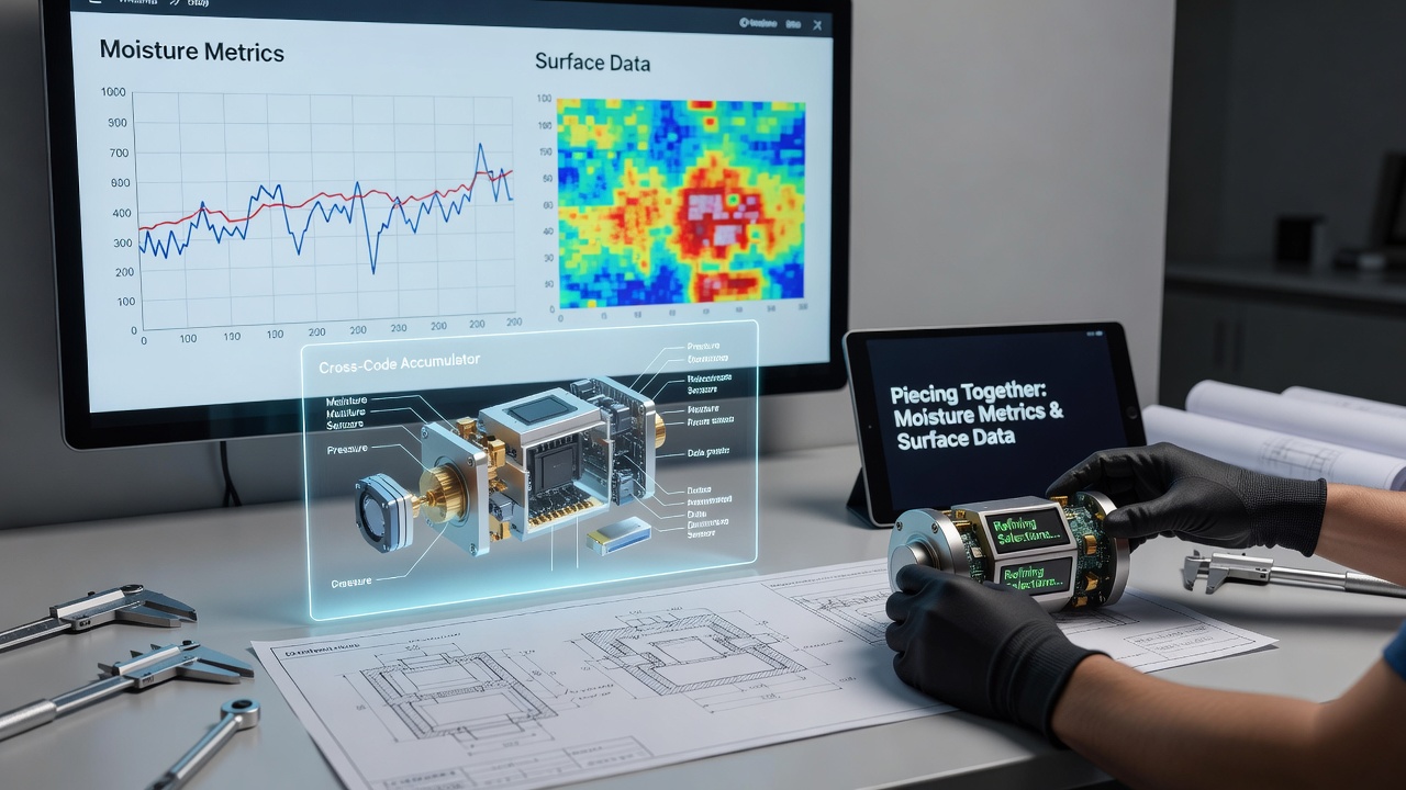 Detailed view of pitch moisture sensors and surface data collection tools used in professional sports venues
