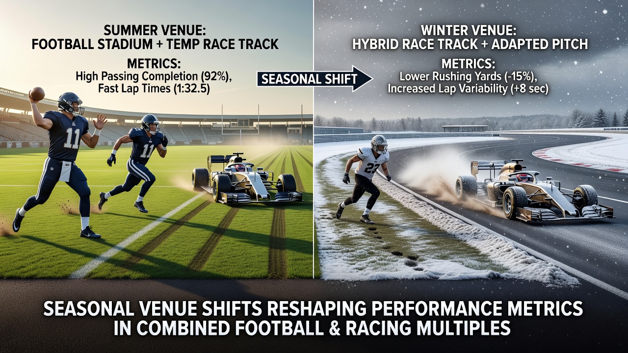 Racing track surface changes and football pitch conditions during seasonal transitions
